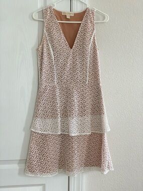 Michael Kors Blush Pink and White Lace Midi Dress